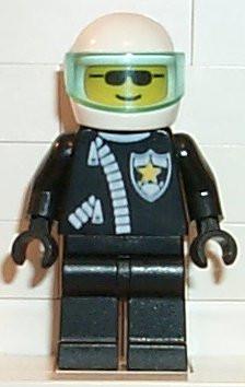 LEGO Minifigure-Police - Zipper with Sheriff Star, White Helmet, Trans-Light Blue Visor, Sunglasses-Town / Classic Town / Police-COP005-Creative Brick Builders